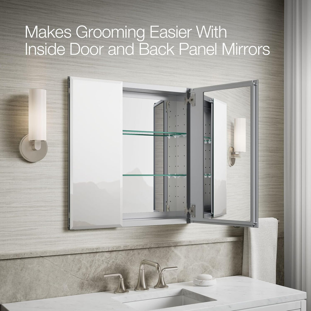 CB-CLC2526FS Bathroom Medicine Cabinet with Mirror, Beveled Mirror Doors, Adjustable Shelves, Rectangular Beveled