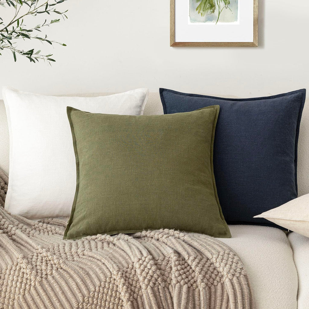 Linen Solid Decorative Throw Pillow Covers 16x16 Olive Green