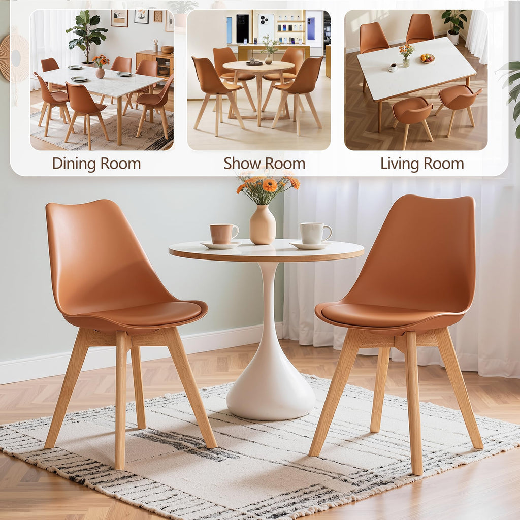 Dining Chairs Set of 4, Mid-Century Modern Kitchen & Dining Room Chairs, PU Leather Upholstered Seat, Solid Wood