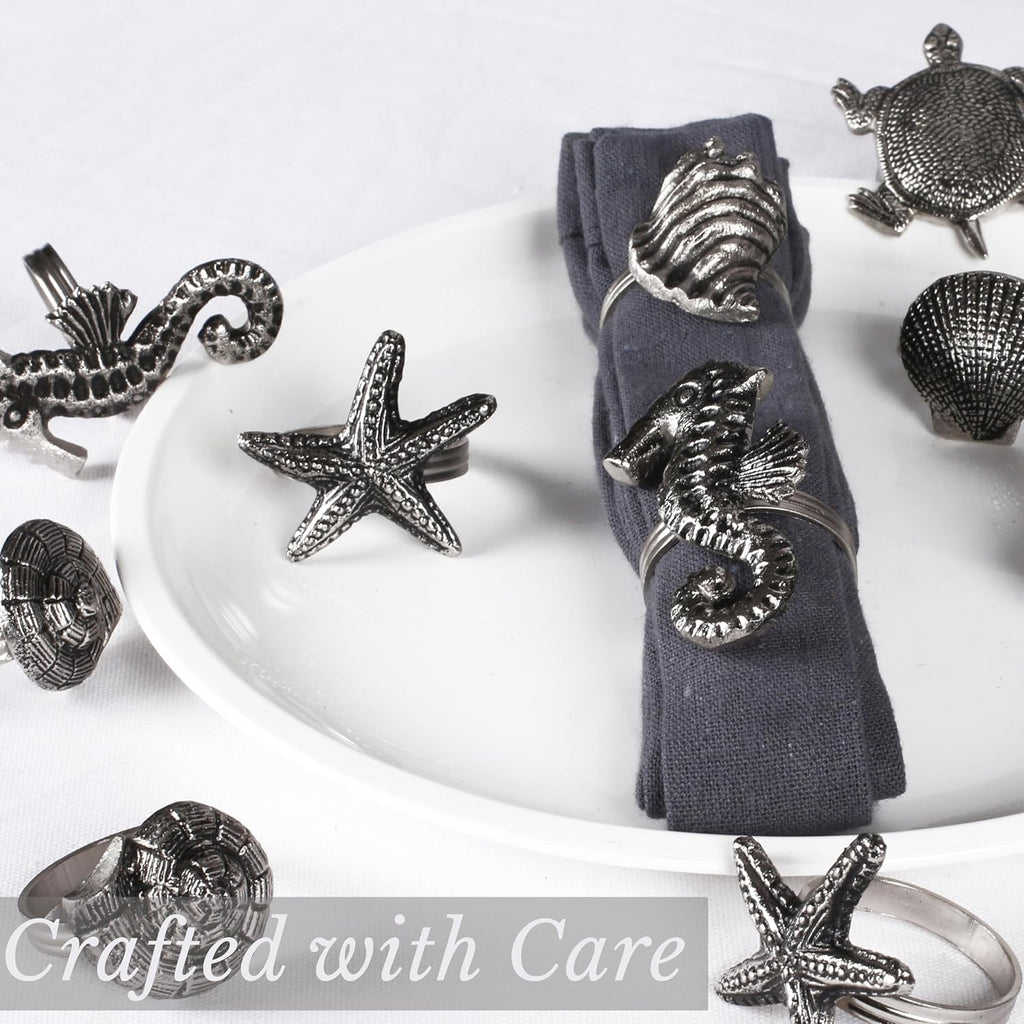Sea Shell Napkin Rings, 12-Pack, Silver - Set of 12