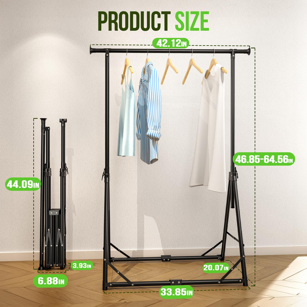 Clothes Rack Foldable Clothing Rack, 64.5''H Collapsible Garment Rack with 4 levels Adjustable Height, Portable Coat