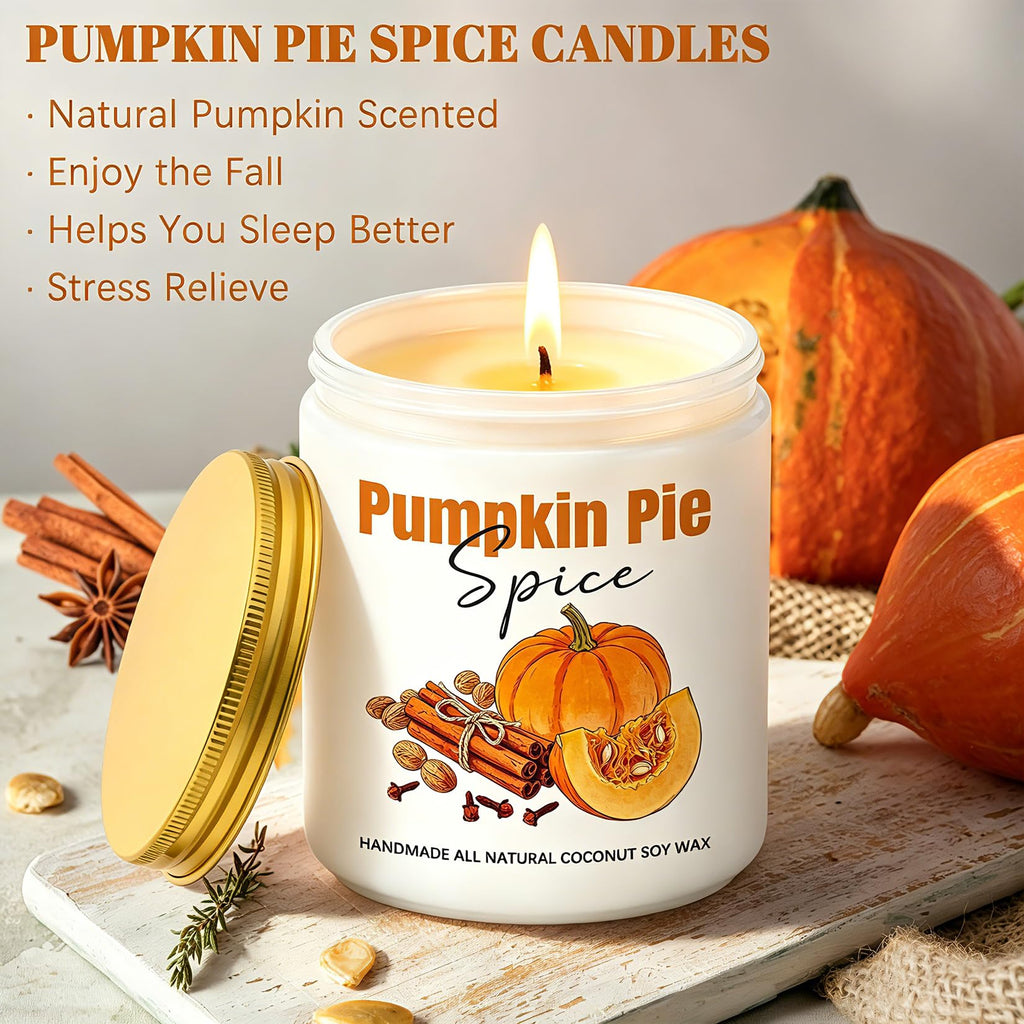 Fall Candles, Pumpkin Cinnamon Spice Candles, Fall Scented Candle Decorations Gifts for Women Pumpkin Pie Spice