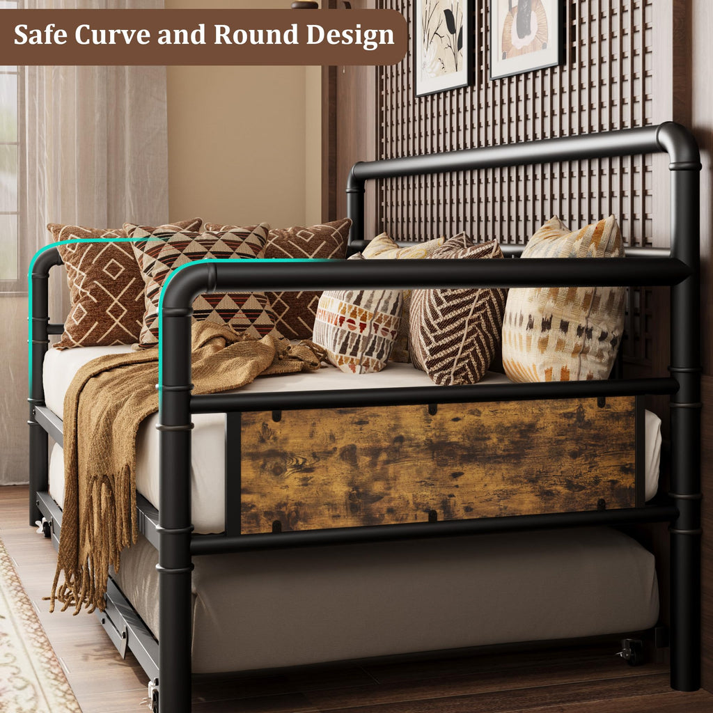 Twin Daybed with Classic Headboard, Metal Twin Bed Frame, Black