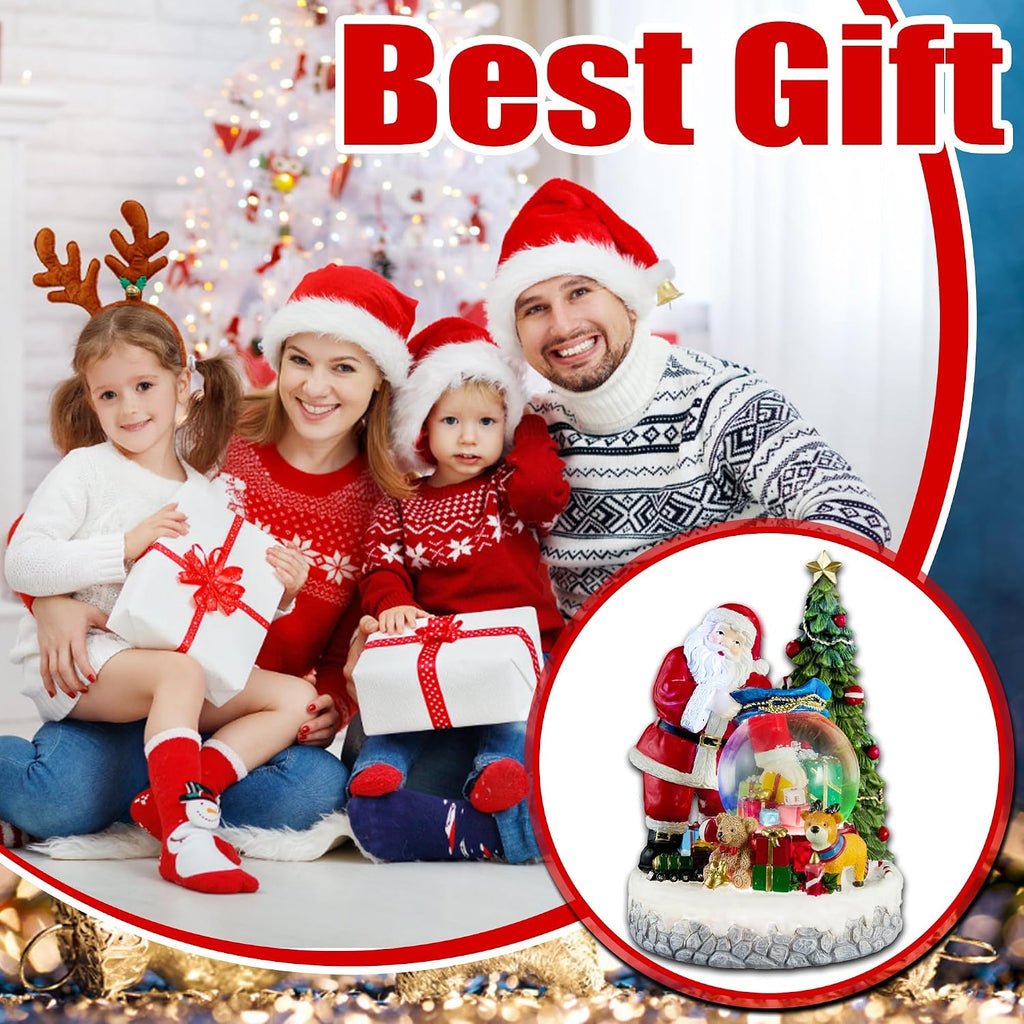 Christmas Snow Globe Lantern with Musical, Colorful Lights & Swirling Snowfall - USB & Battery Operated Xmas