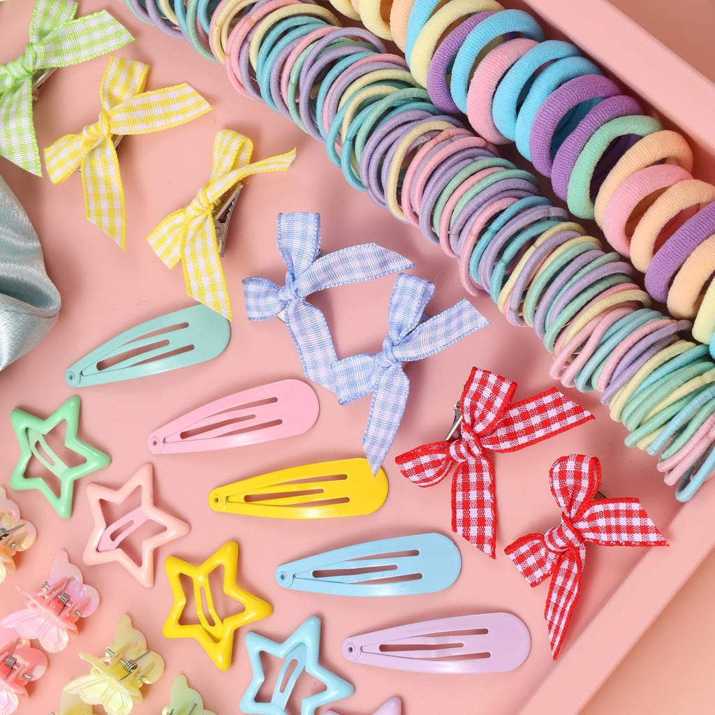 533PCS Hair Accessories Set for Girls,Mini Butterfly Hair Clips and Elastic Hair Ties,Satin Silk Scrunchies,Hair Kit