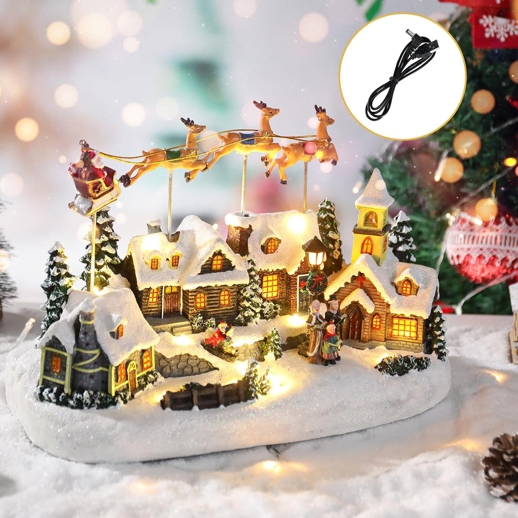 Christmas Village Lighted Decoration Musical Animated Display Christmas Collectible Santa Deer Battery Operated