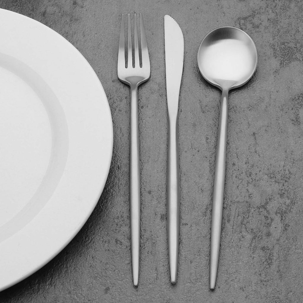 Matte Silverware Set, Satin Finish 20 Piece Stainless Steel Flatware Set, Service for 4, Metal Tableware Cutlery