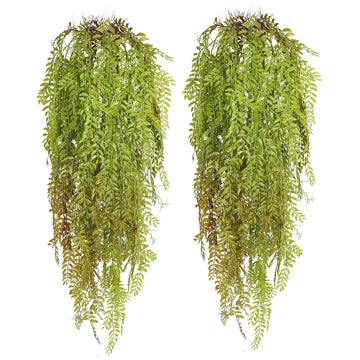 2Pcs Artificial Hanging Fern Willow Leaves Plants 3.7Ft Grass Green