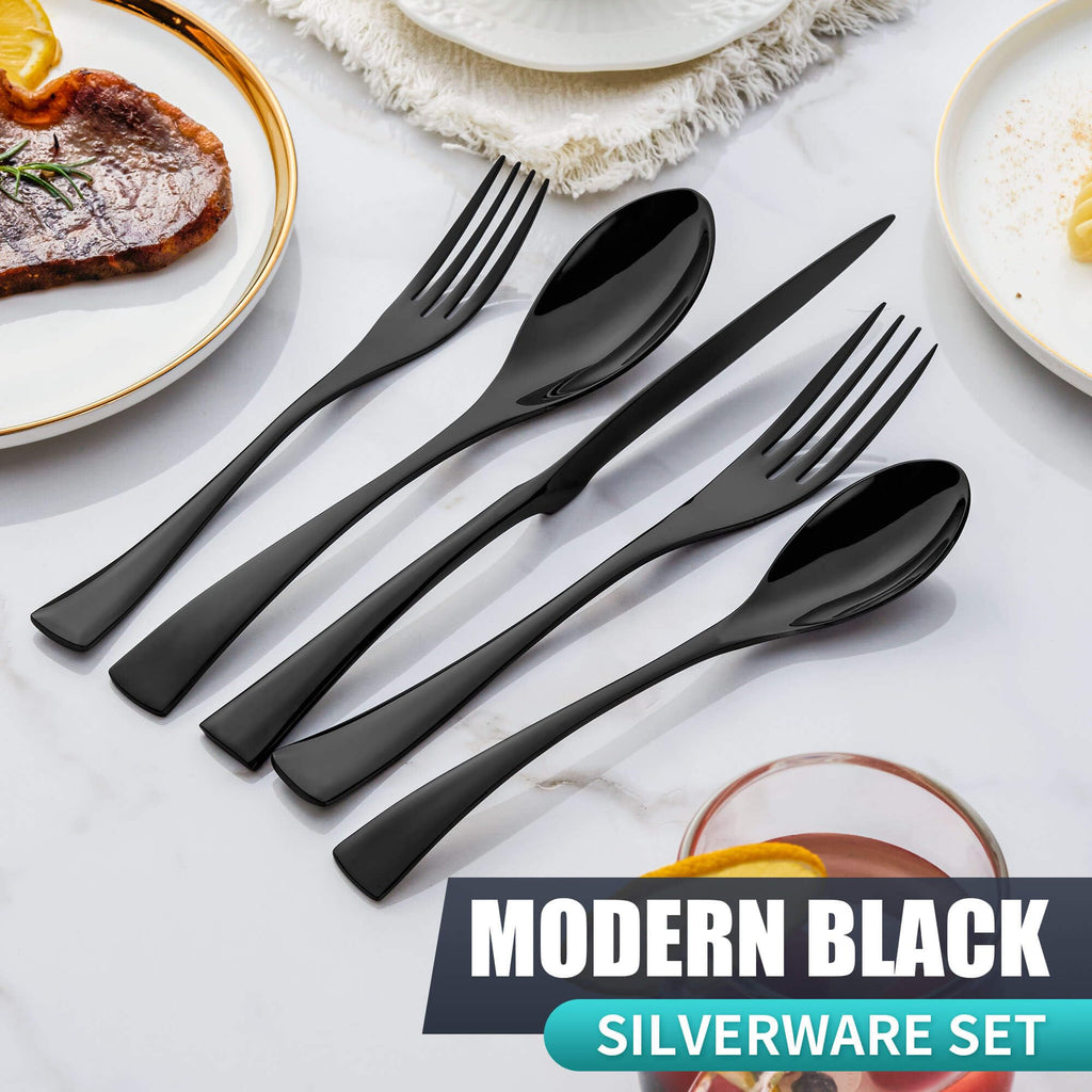 20 Pieces Black Silverware Set Service for 4, Modern 18/10 Stainless Steel Flatware Cutlery Set, Utensil Set Restaurant