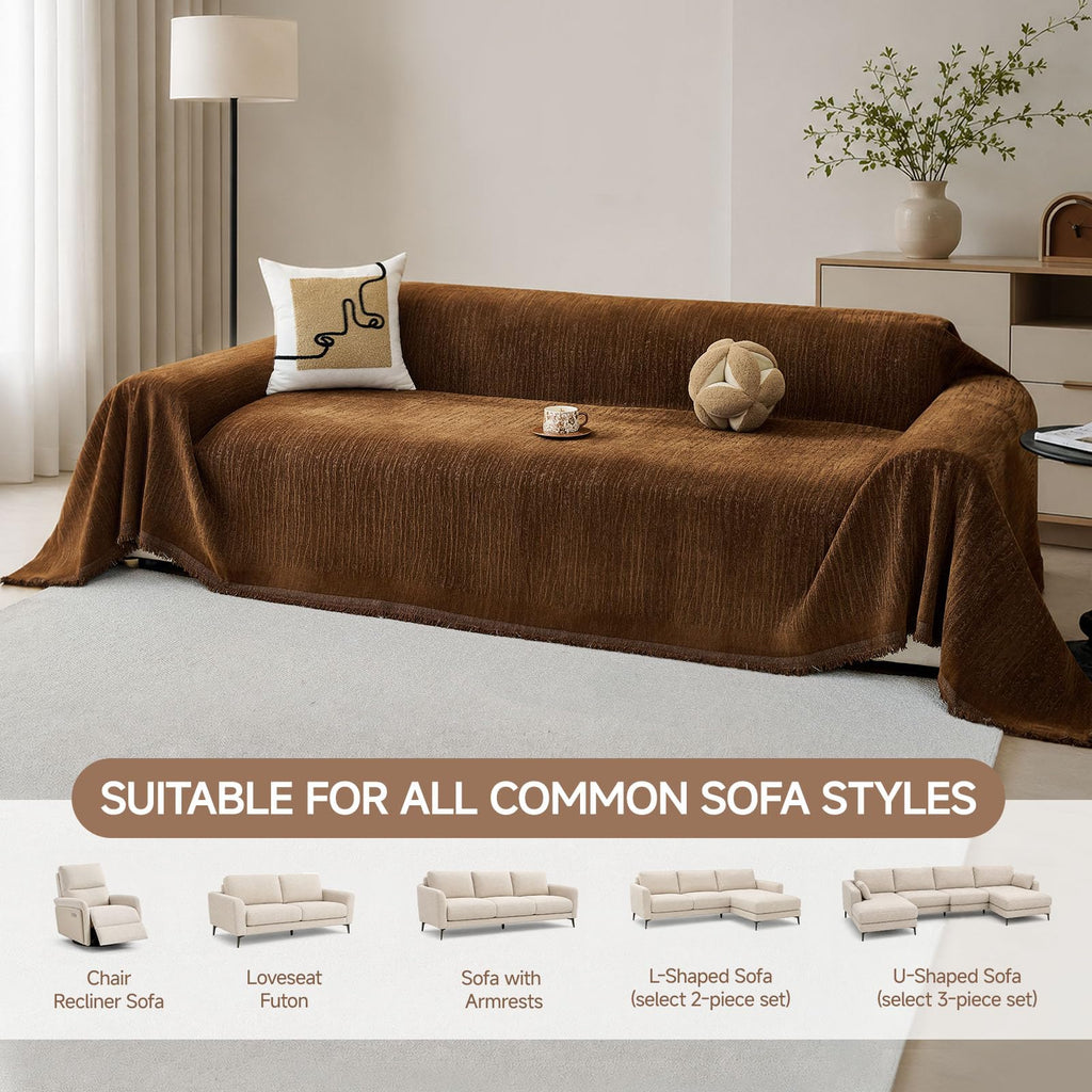 Chenille Couch Cover for Loveseat, Non-Slip, 70" x 102"