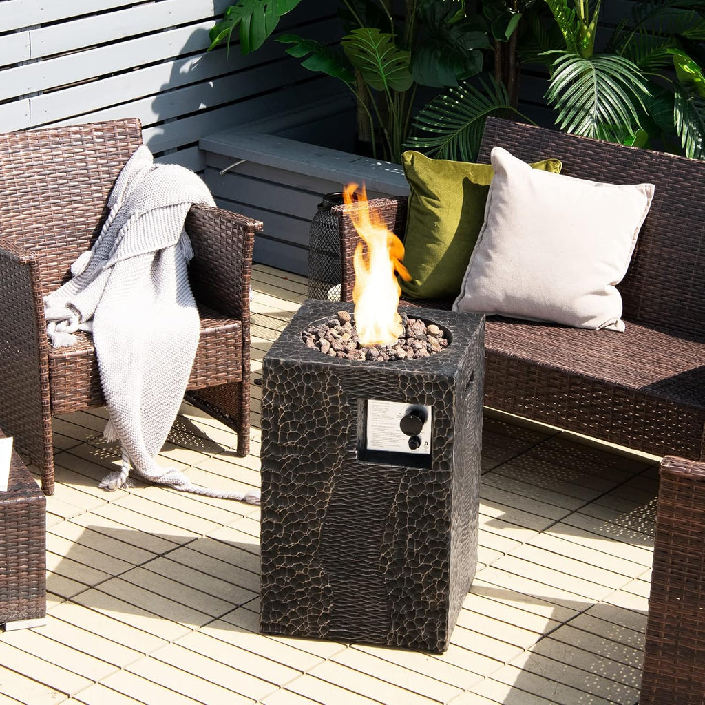 16 Inch Patio Propane Fire Pit, Patiojoy Electronic Ignition Square Gas Fireplaces with Protective Cover