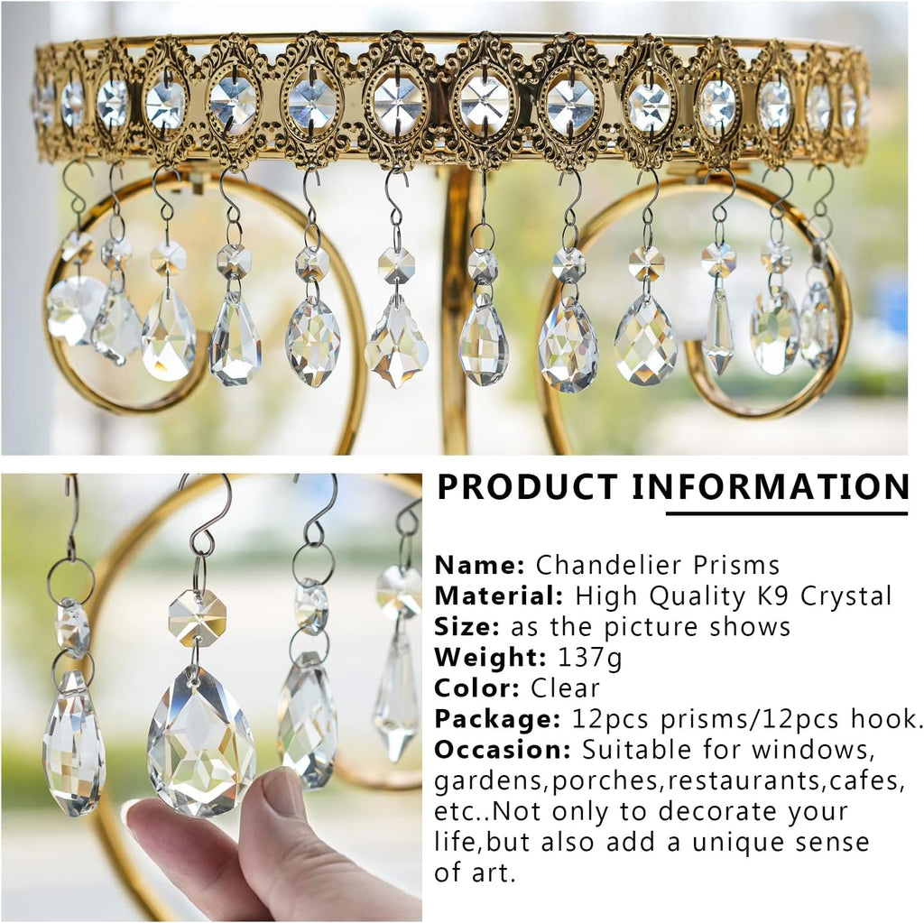 12 Pcs Crystal Chandelier Prisms Rainbow Hanging Crystals Suncatcher - Clear Chandelier Replacement Crystal Sun