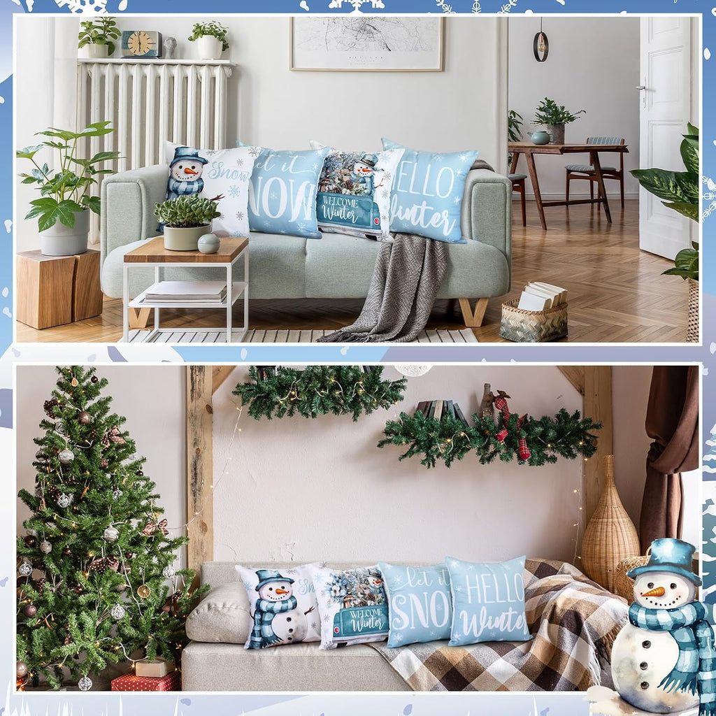 Winter Pillow Covers 18 x 18 Inch Seasonal Throw Pillow Covers Christmas Holiday Pillowcases Decorative - Set of 16
