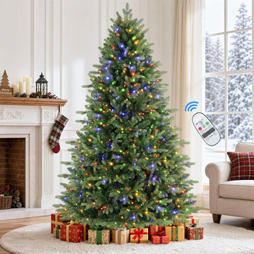 7ft Prelit Artificial Full Hinged Christmas Tree with Color Lights