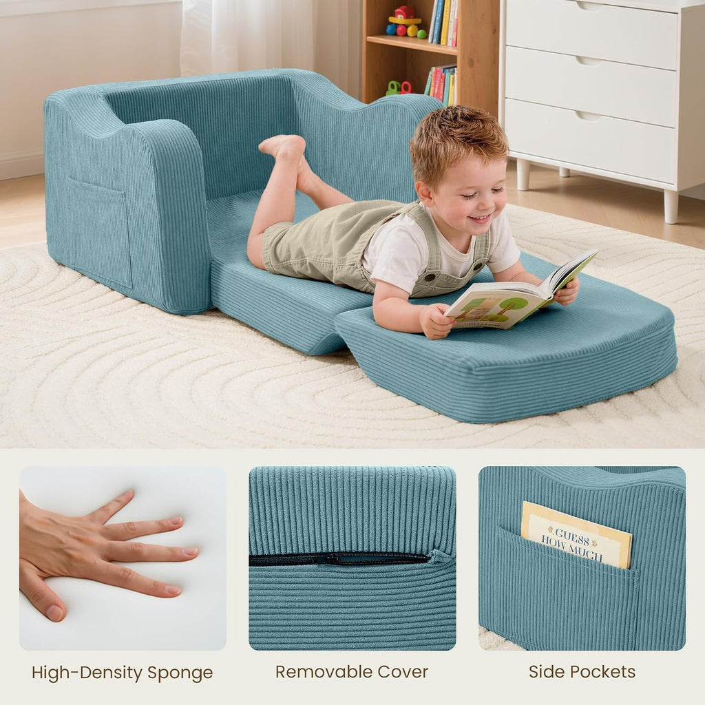 Kids Sofa Chair, in-1 Kids Couch, Fold Out Foam Sofa, Blue