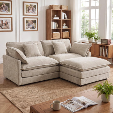 76.7" Cloud Loveseat Couch with Ottoman, Small L Shape Sectional Sofa