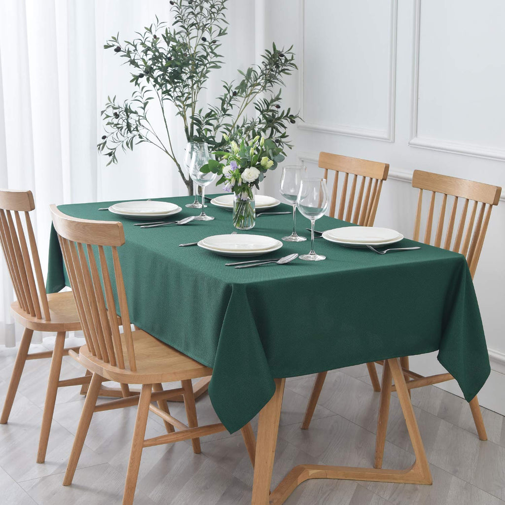 2 Pack Rectangle 52 x 70 Inch Hunter Green Textured Christmas Tablecloth Spillproof Wrinkle Free Table Cloth Dining