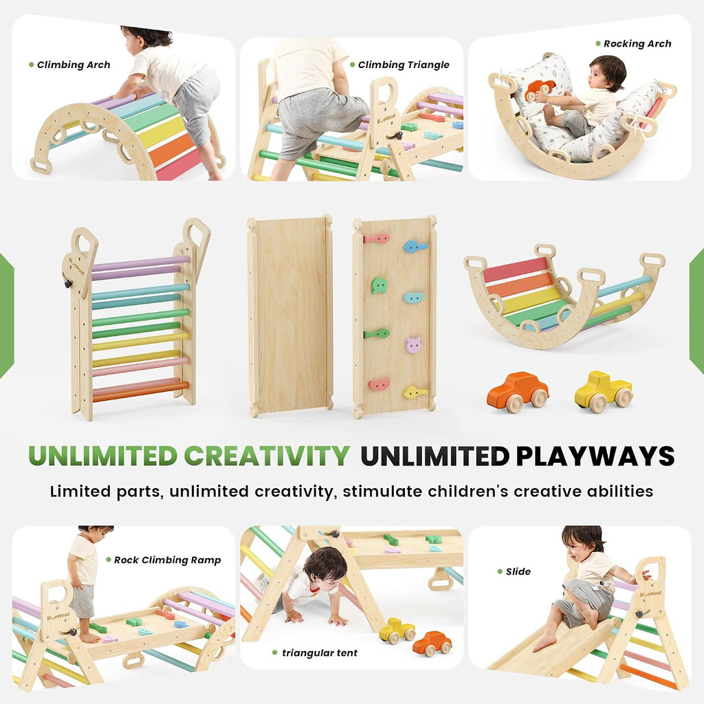 Triangle Set with Cushion, Wooden Climbing Toys for Toddler