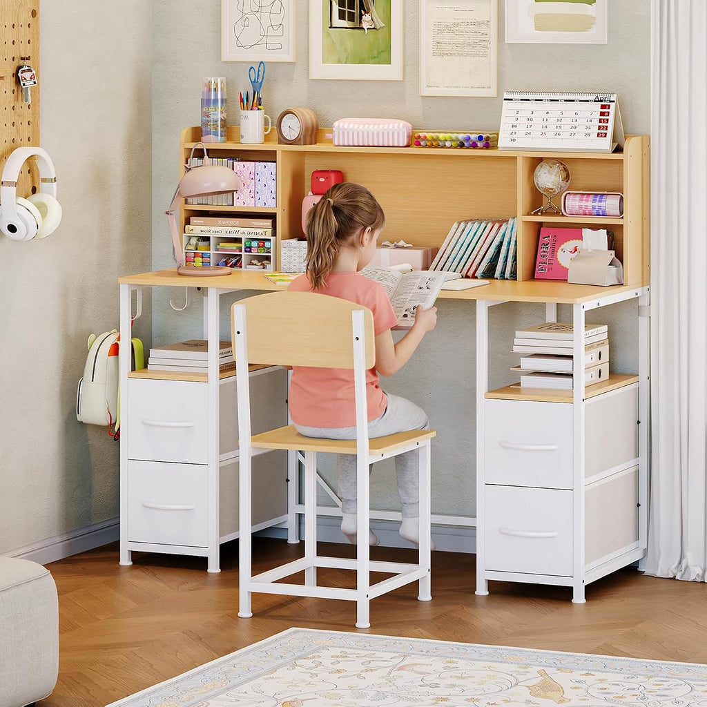 47.2" Kids Desk and Chair Set with Hutch & Multi-Layer Storage, Ages 6-12
