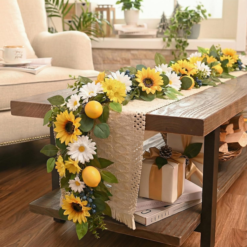 6ft Artificial Lemon Sunflower Summer Garland for Mantel