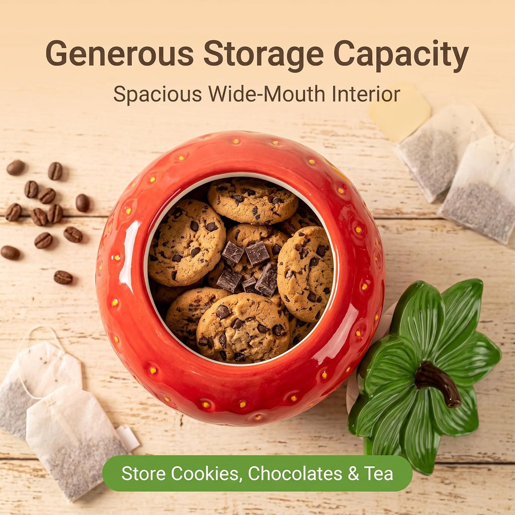 Strawberry Cookie Jar Ceramic Food Canister Container for Candy Snack