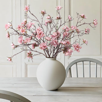 3PCS Artificial Magnolia Flowers Stems for Spring Decoration, Faux Pink Magnolia Branches with Buds, 34.5" Long Stems