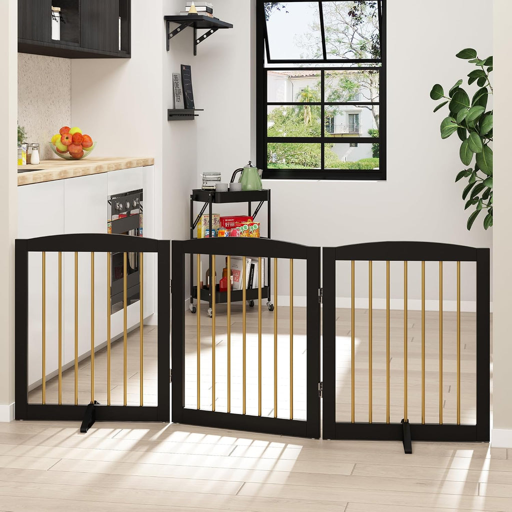 Freestanding Pet Gate for Dogs, Foldable Wooden Dog Gate, Indoor Dog Gate for Doorways, Stairs, Step Over Pet Puppy