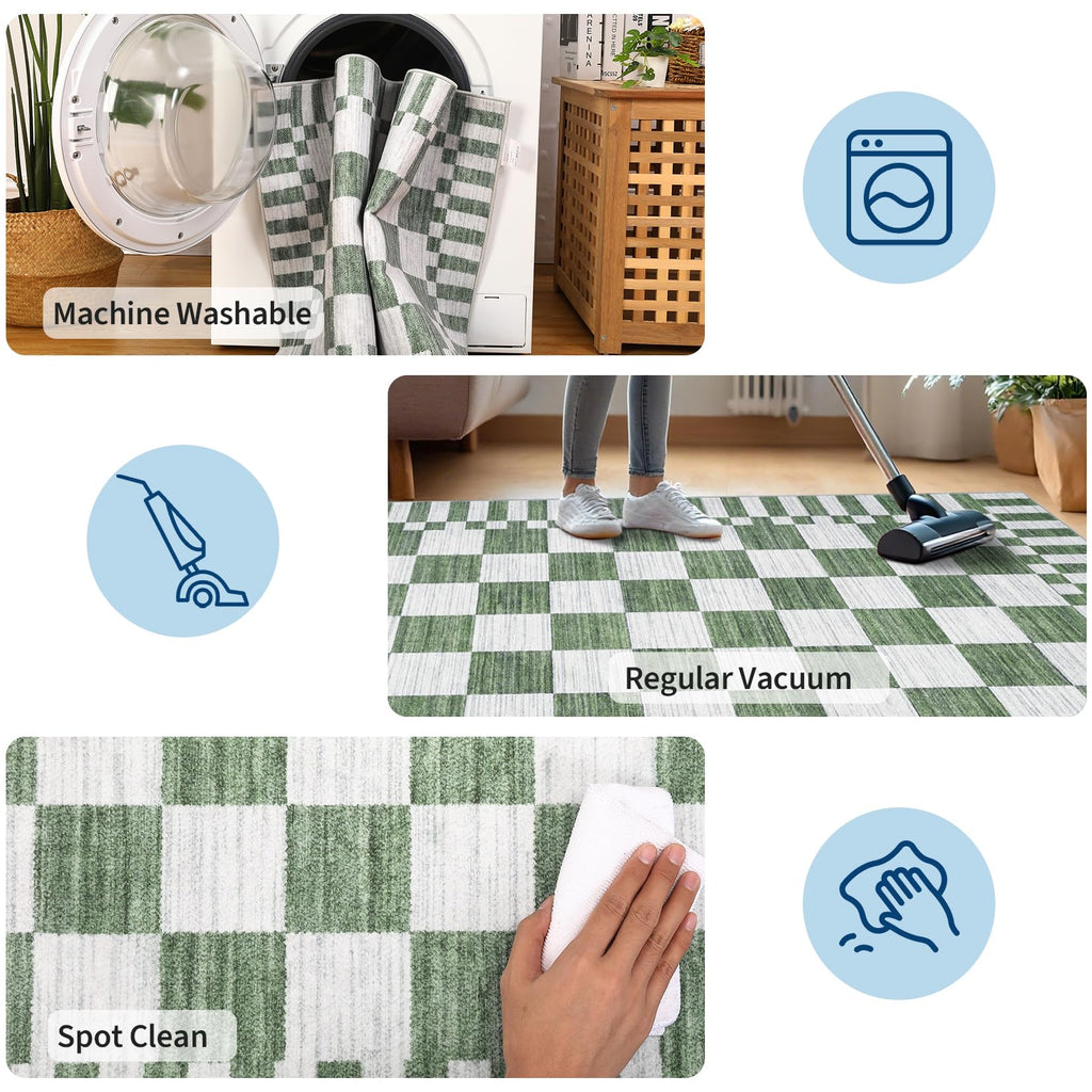 Checkered Kitchen Runner Rug Non Slip Washable