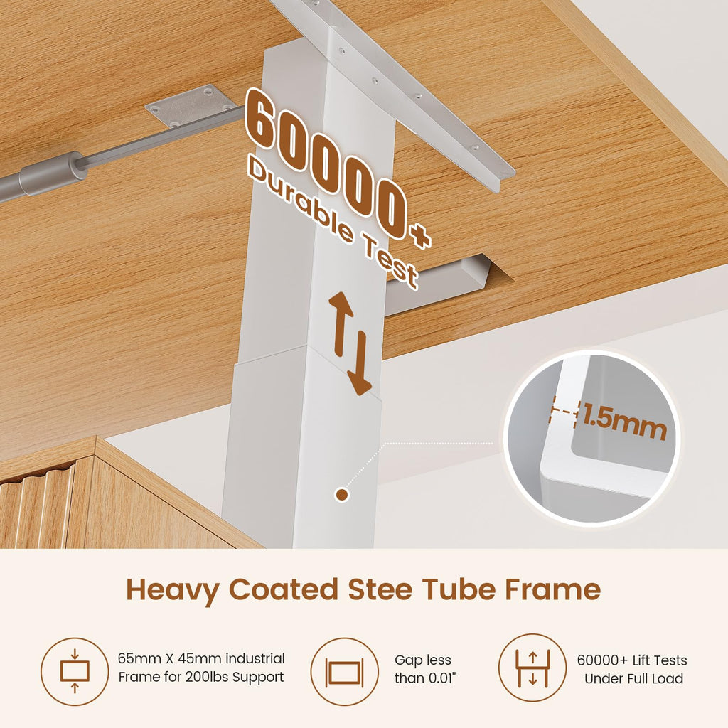 Electric Standing Desk with 6 Drawers, 55" Adjustable Stand up Desk with Storage, Fluted Computer Desks with Power