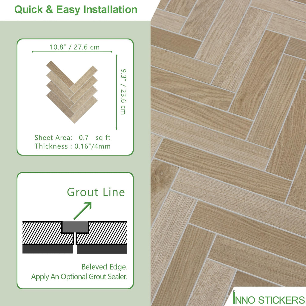 12-Pack Peel & Stick Floor Tile, Herringbone Warm Oak