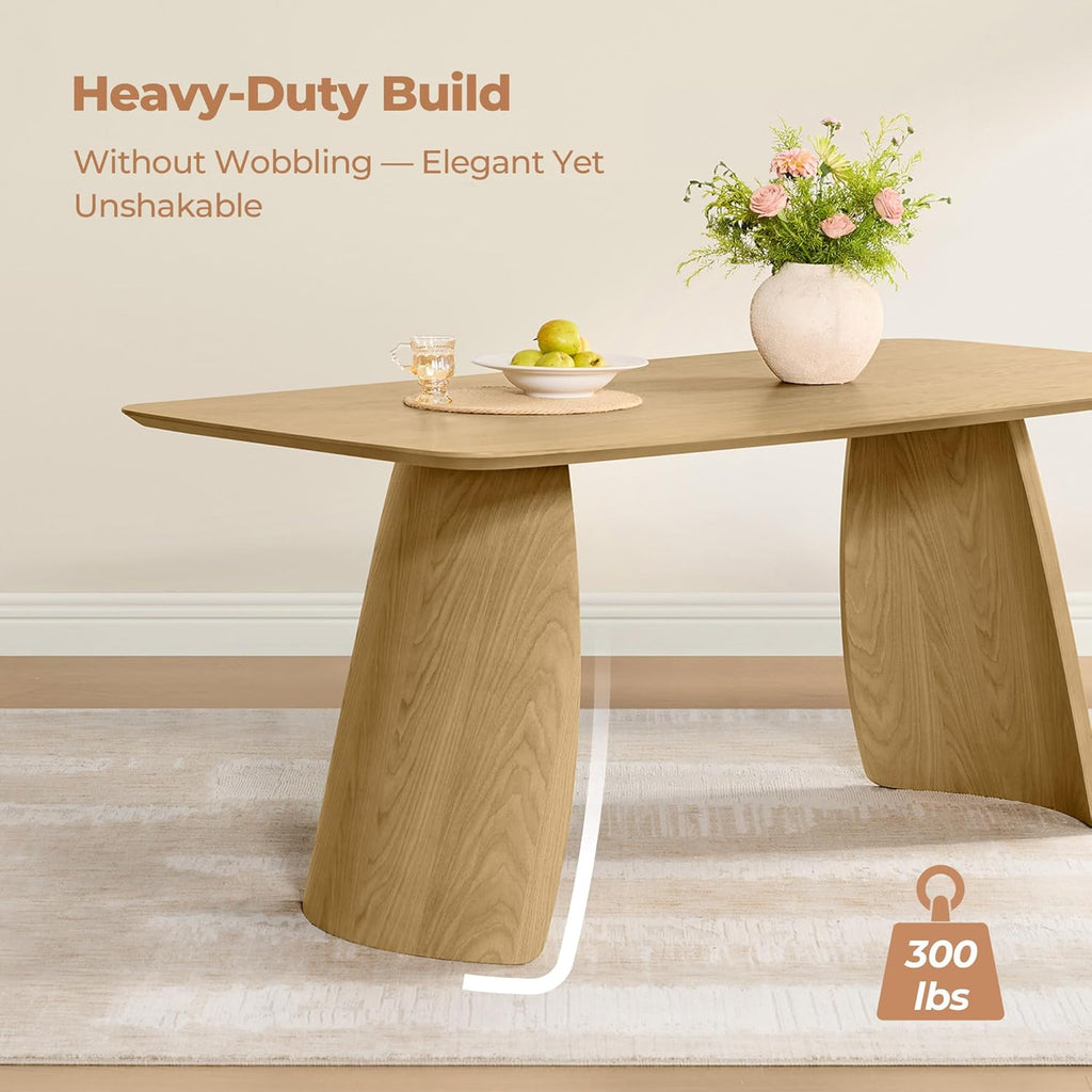 71" Modern Dining Table for 6, Rectangle Wood Kitchen & Dining Room Table, Solid Rubberwood Frame, Bentwood Legs, Oak