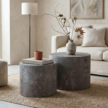 Nesting Coffee Table Set of 2, Modern Round Wooden Coffee Tables, Accent End Side Table for Small Space Living