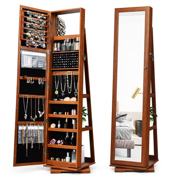 360 Rotating Jewelry Armoire Cabinet, Standing Jewelry Organizer w/Full-Length Mirror & Large Storage Space, Lockable