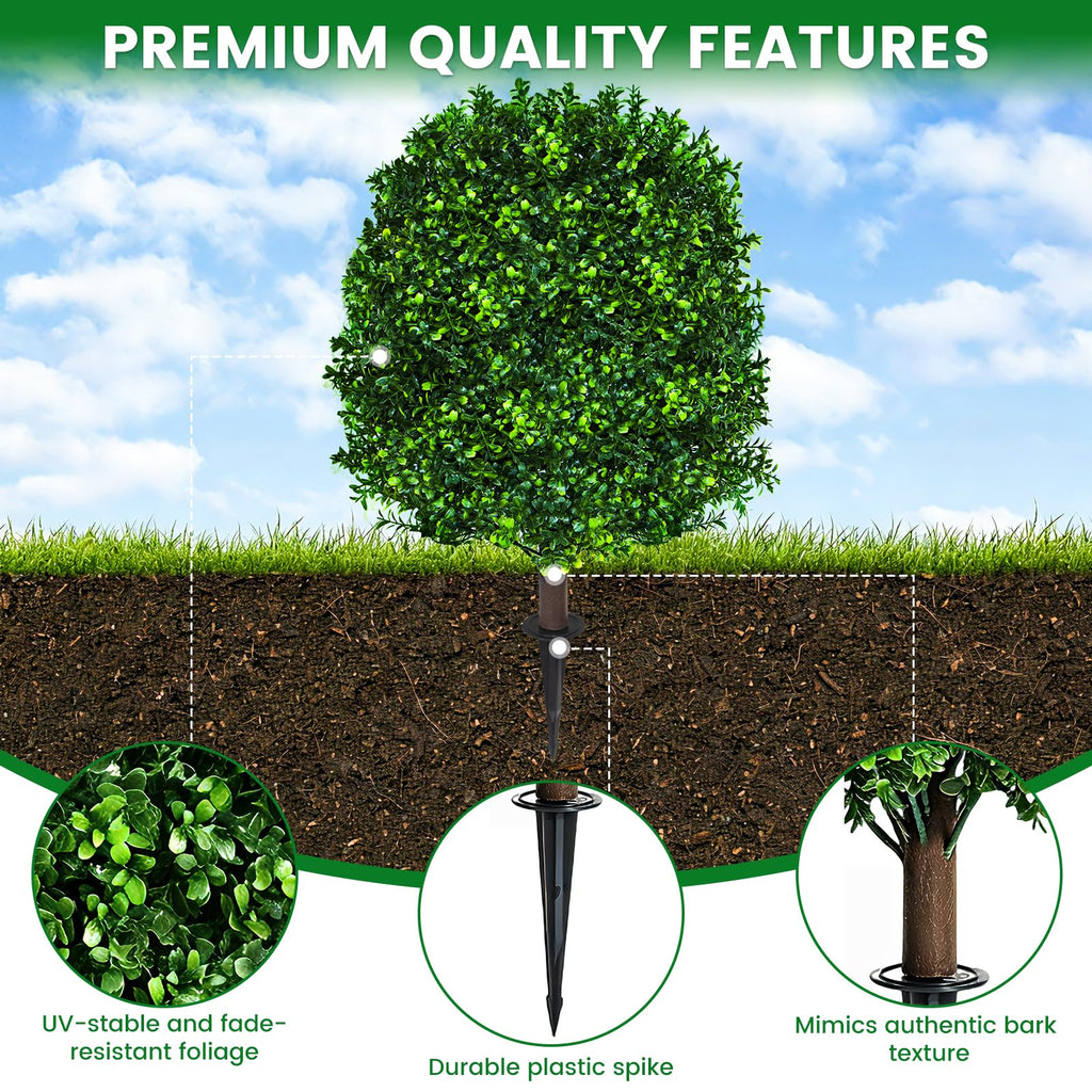 27.5" Artificial Boxwood Topiary Ball Trees 4pcs UV Resistant Bushes