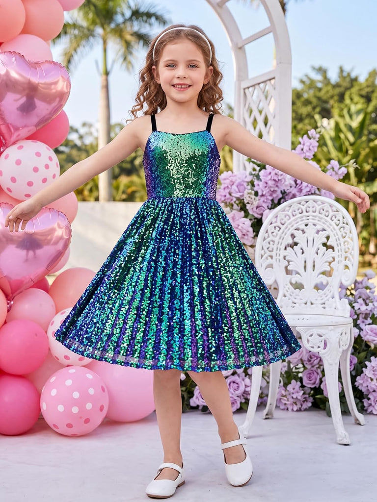 Girls Sequin Formal Dress Birthday Party Prom Tie Back Fancy Dresses