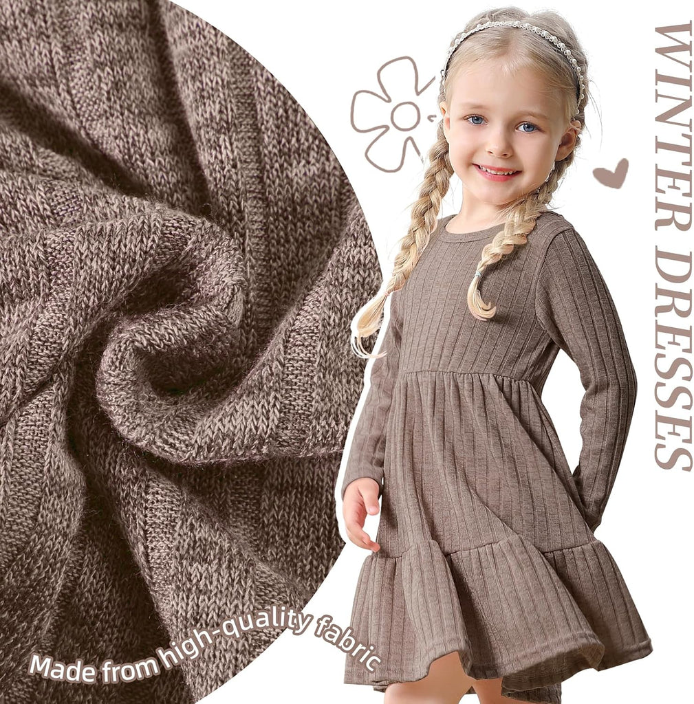 Toddler Baby Girl Long Sleeve Dress Girls Knit Sweater Dresses Tiered Kids Swing Holiday Clothes Fall Winter