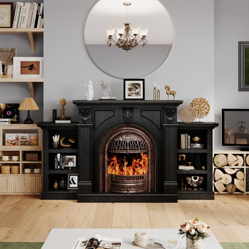 80" Birdcage Electric Fireplace TV Stand with Mantel, Black