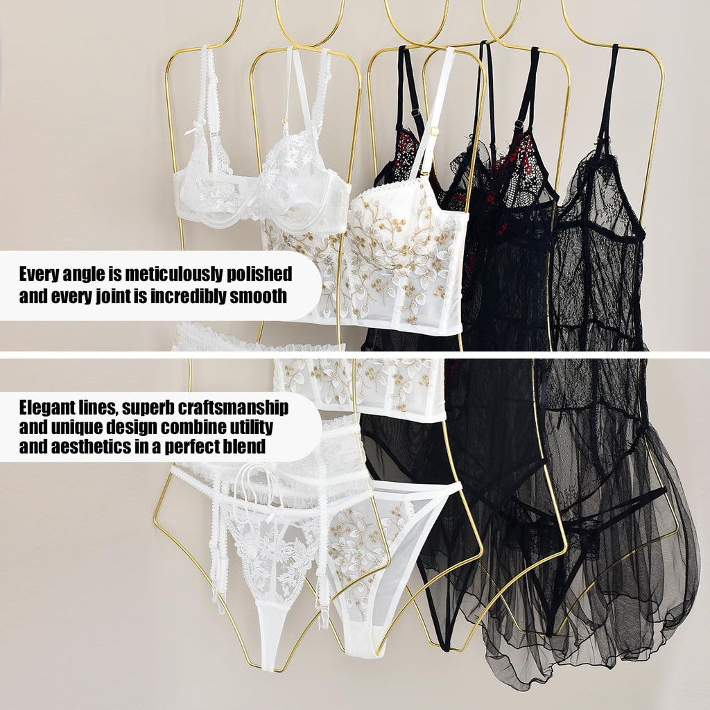 Body Shape Display Clothes Hangers 10 Pack, Luxury Gold Metal Wire Swimsuit and Bikini Hanger, Lingerie Hangers for