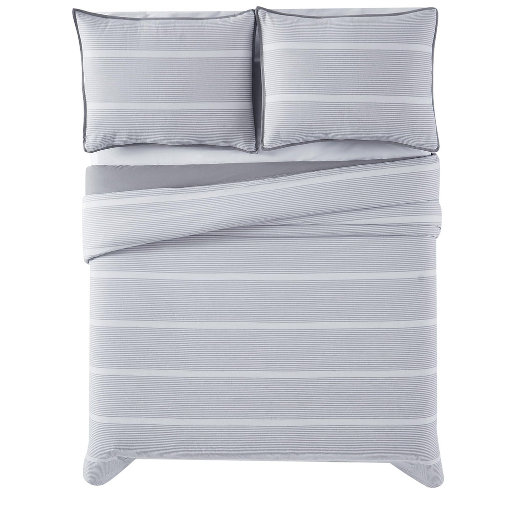 Niari Yarn Dye Stripe Grey Cotton 3-Piece Comforter Set, Stripe Themed, for Men and Women, Oeko-TEX Certified