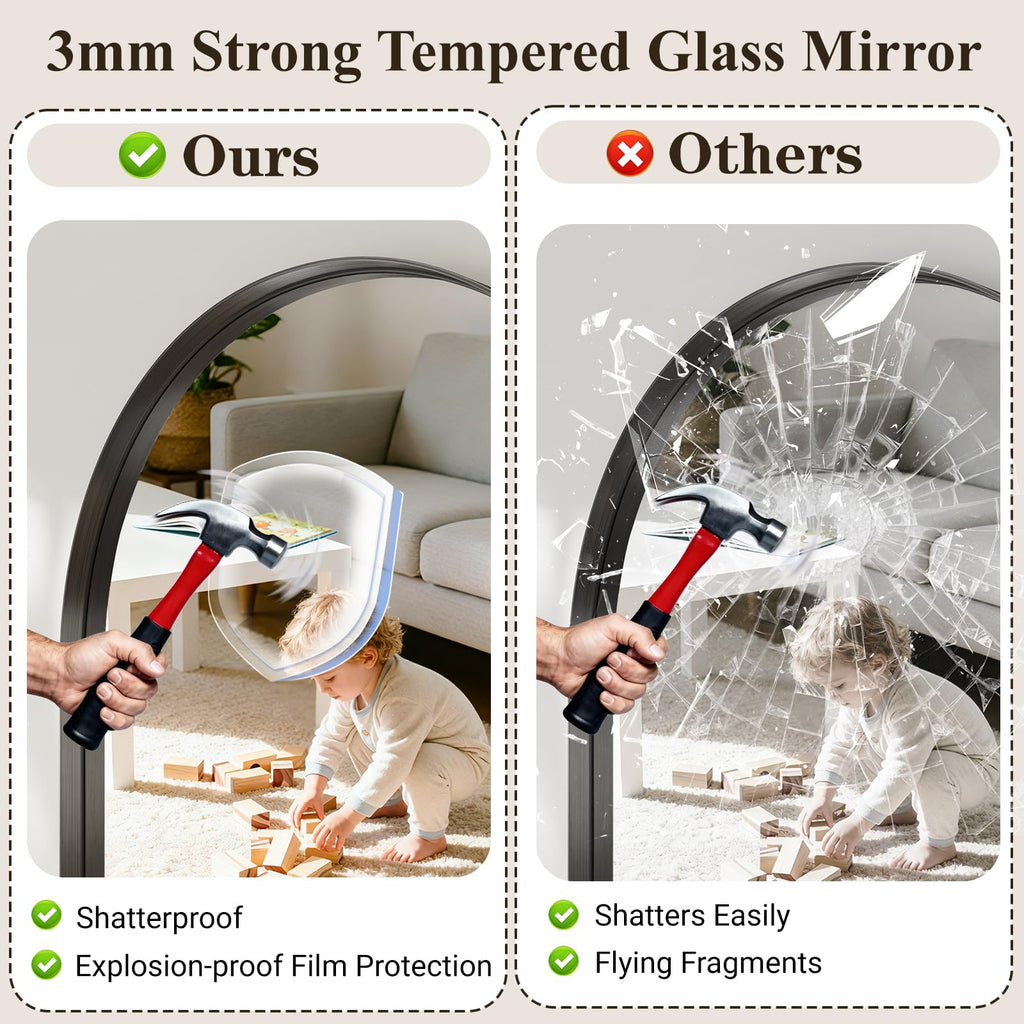 Arched Wall Mirror, 30"x48" Black Arched Mirror