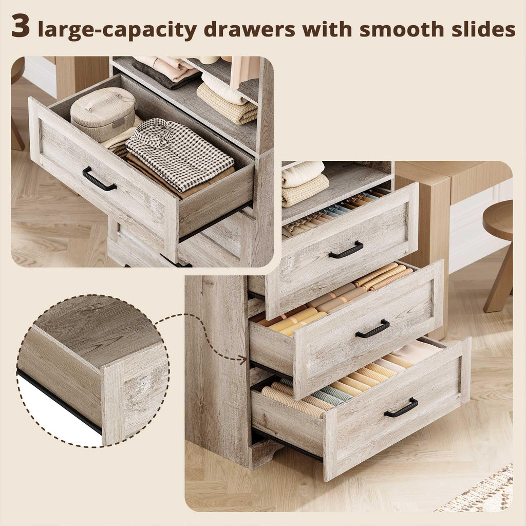 Freestanding Closet System with Adjustable Shelves & 3 Drawers