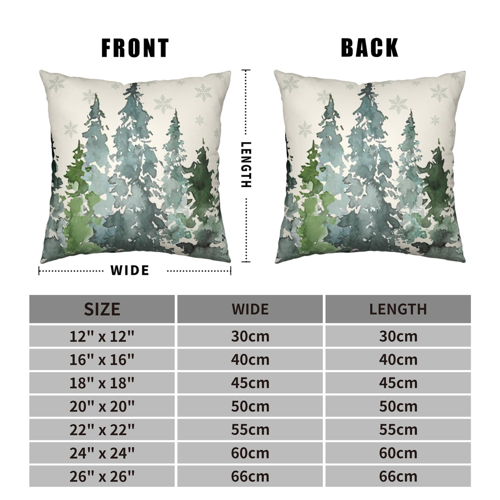 Green Watercolor Pine Tree Pillow Covers 24x24 Winter Rustic Nature Forest Pillow Case Set of 2 Misty Forest Woodland