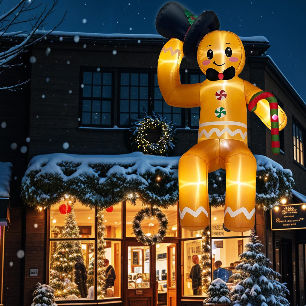 10FT Climbing Gingerbread Inflatable, Christmas Outdoor Decor with LED