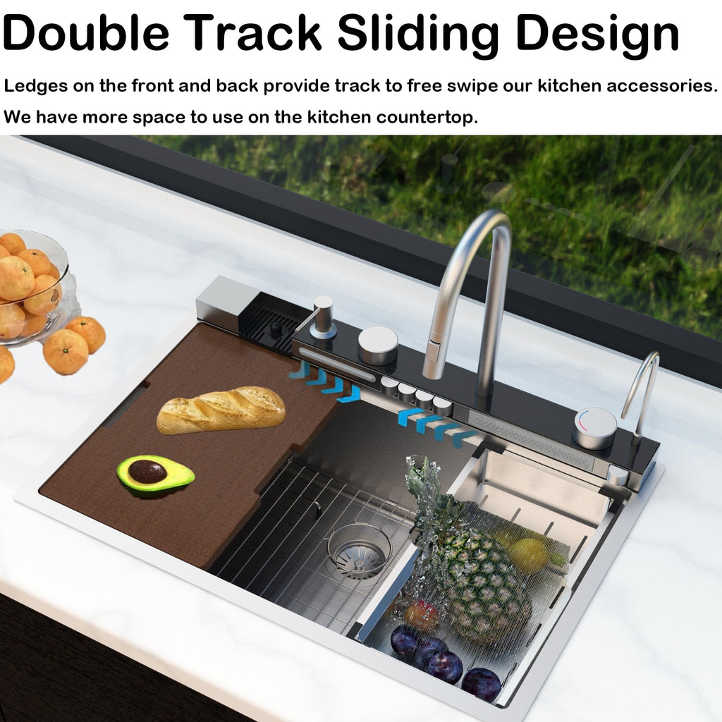 33"x22" Drop In Smart Workstation Kitchen Sink Waterfall Kitchen Sink