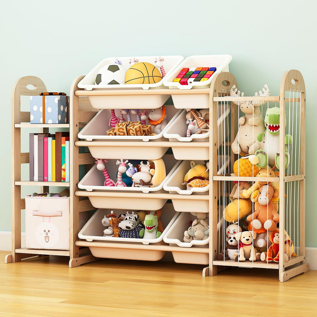 Wooden Toy Storage Organizer, Toy Organizers & Storage with Stuffed Animal Storage, Toy Storage Shelf with 3 Shelves