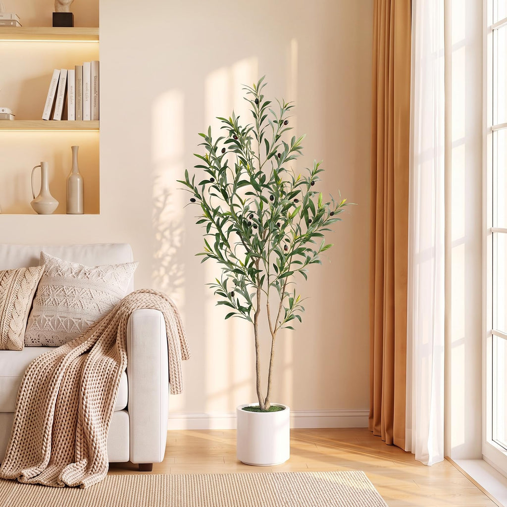5FT Artificial Olive Tree - Faux Olive Tree with White Planter