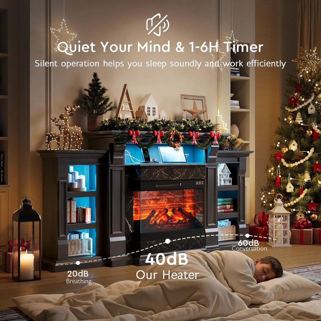 LED Electric Fireplace TV Stand with Outlet, 72'' Fireplace Mantel for TVs up to 80''