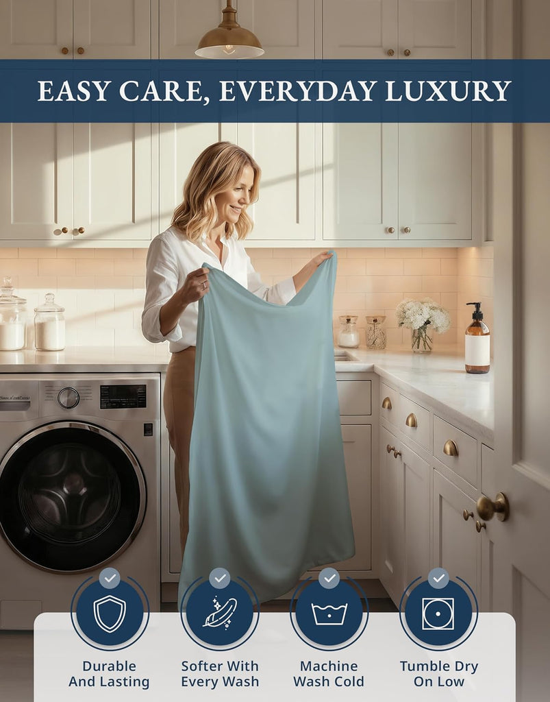 100% Egyptian Cotton Queen Sheet Set - 1000 Thread Count Silky Sateen Weave Naturally Breathable & Durable Winter