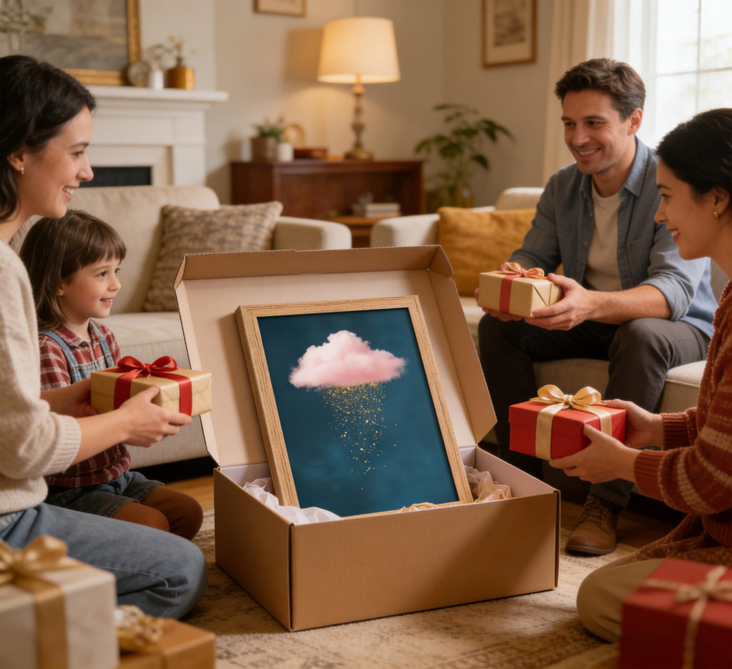 Framed 3D Textured Modern Minimalist Abstract Cloud Wall Art Golden Rain Canva Wall Deocr Pink Cloud Sky artwork
