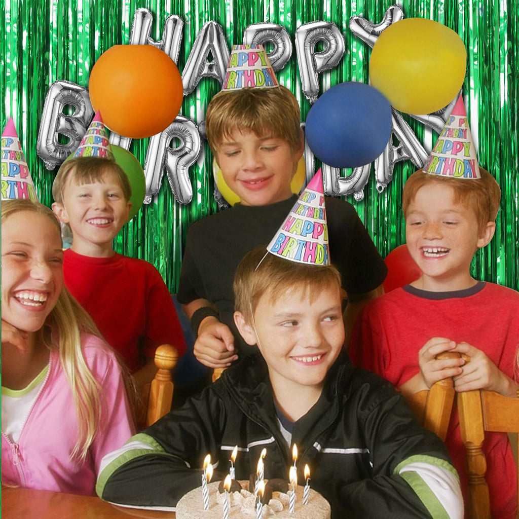 5 Pack Foil Curtain Backdrop Green Metallic Tinsel Foil Fringe Curtains Photo Booth Props for Birthday Wedding